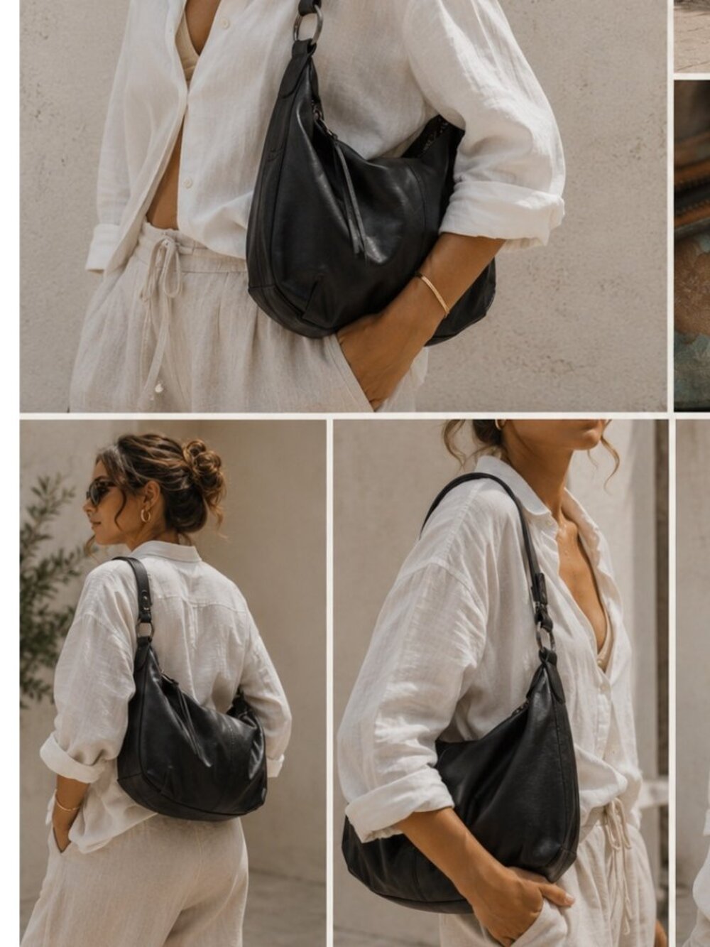 HOBO The Original Black Genuine Leather Slouchy Hobo Shoulder Bag Y2K
